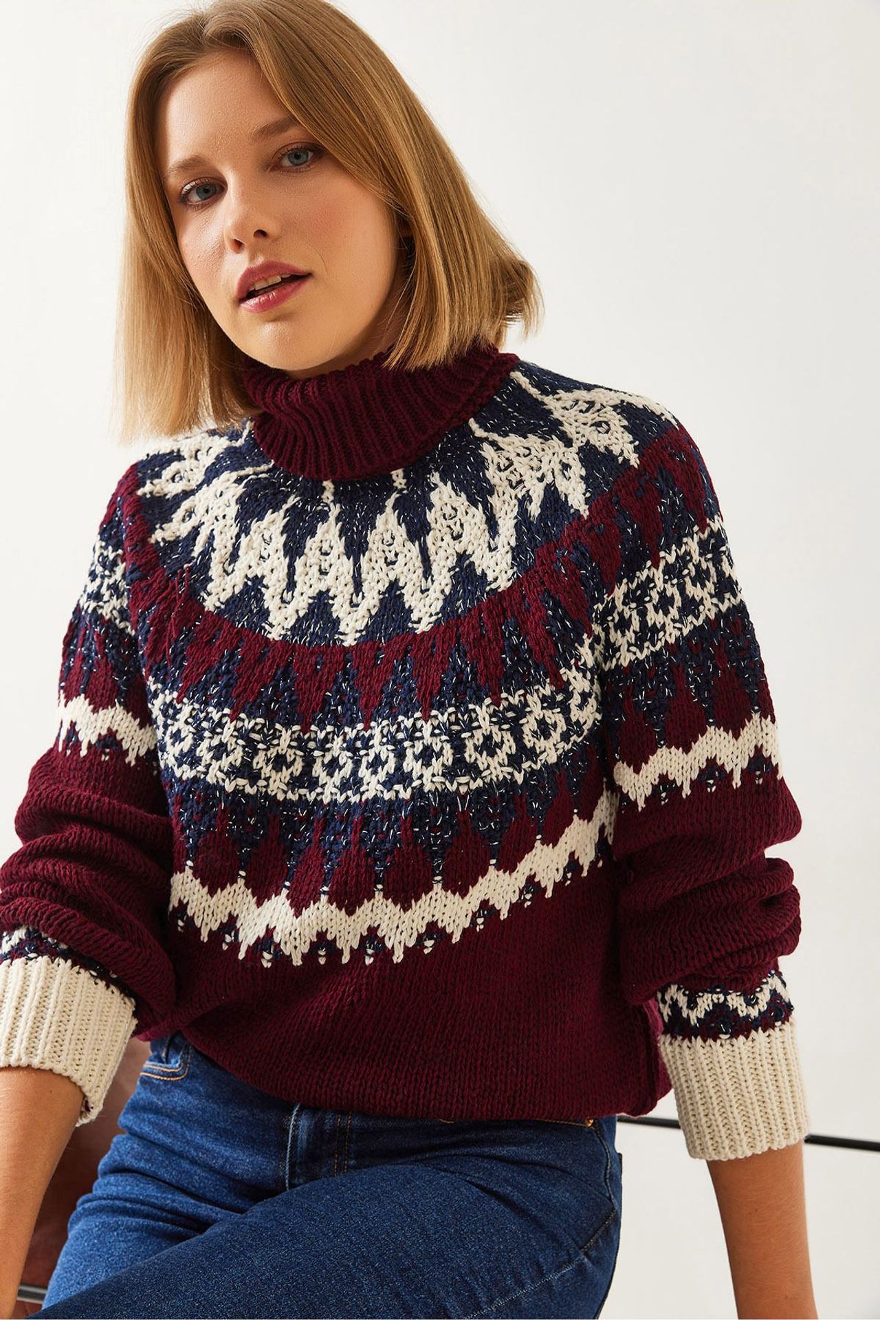 LUCCI Turtleneck Jacquard Knit Sweater