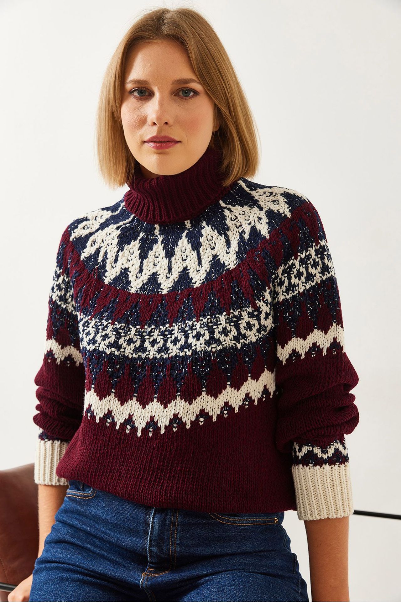 LUCCI Turtleneck Jacquard Knit Sweater