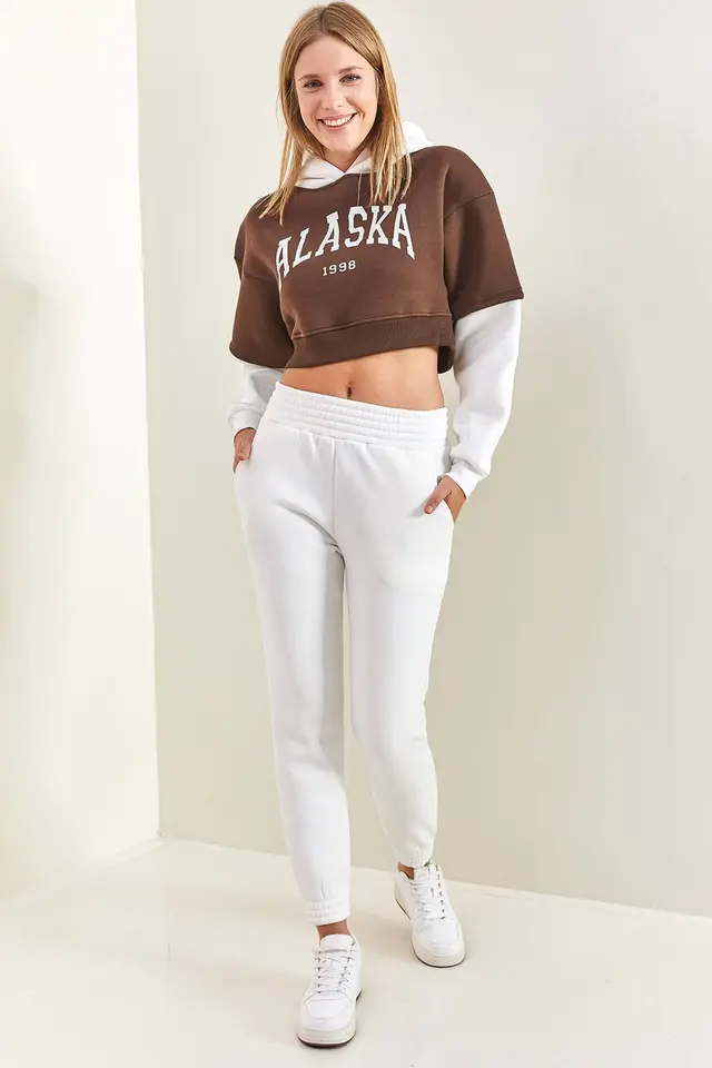 LUCCI Kapüşonlu Kısa Sweatshirt ve Skinny Bacak Takım Seti