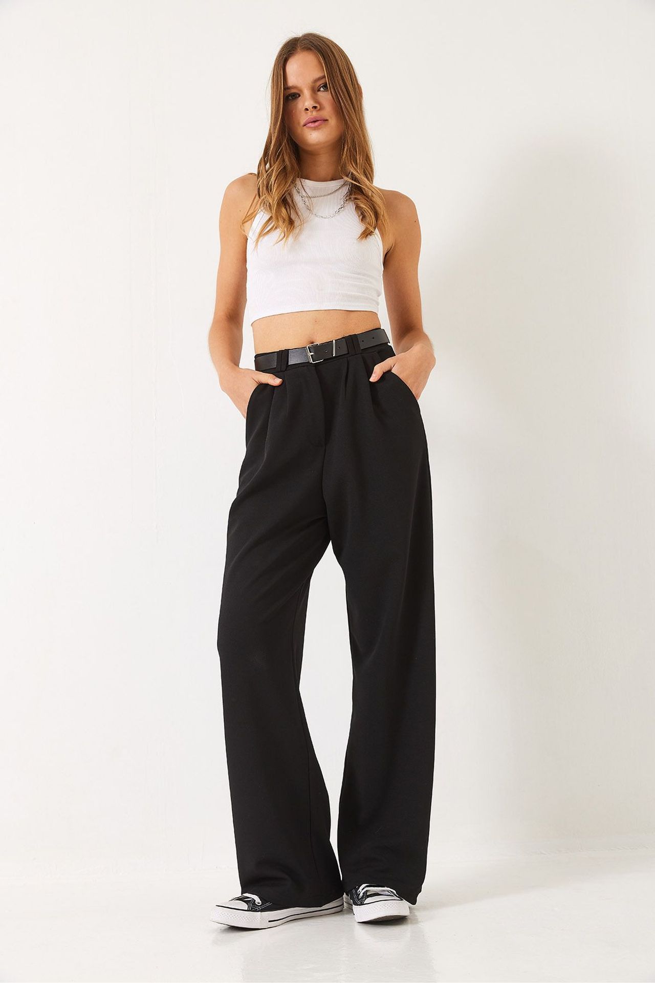 LUCCI Belted Wide Leg Knit Pants 2