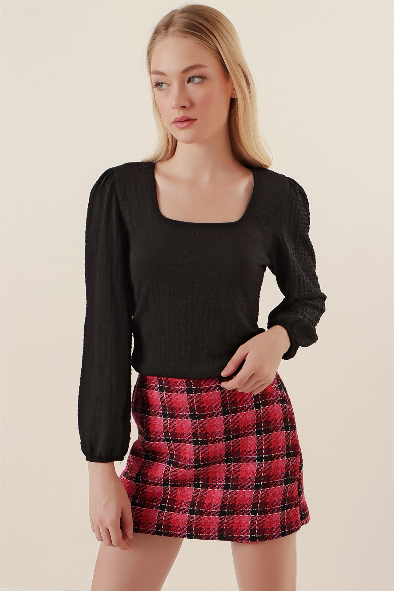 BDART Textured Square Collar Long Sleeve Blouse 1