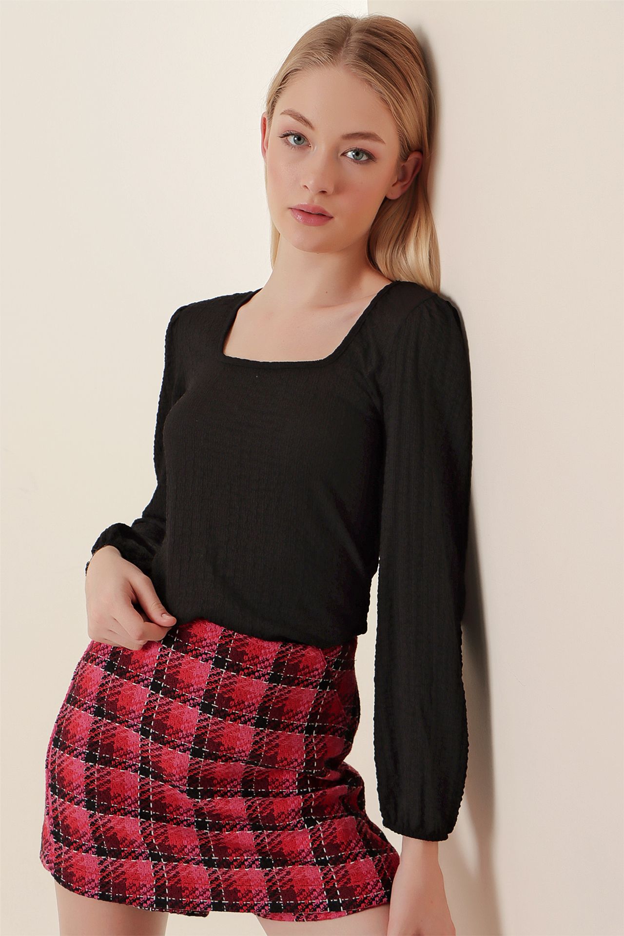 BDART Textured Square Collar Long Sleeve Blouse 2