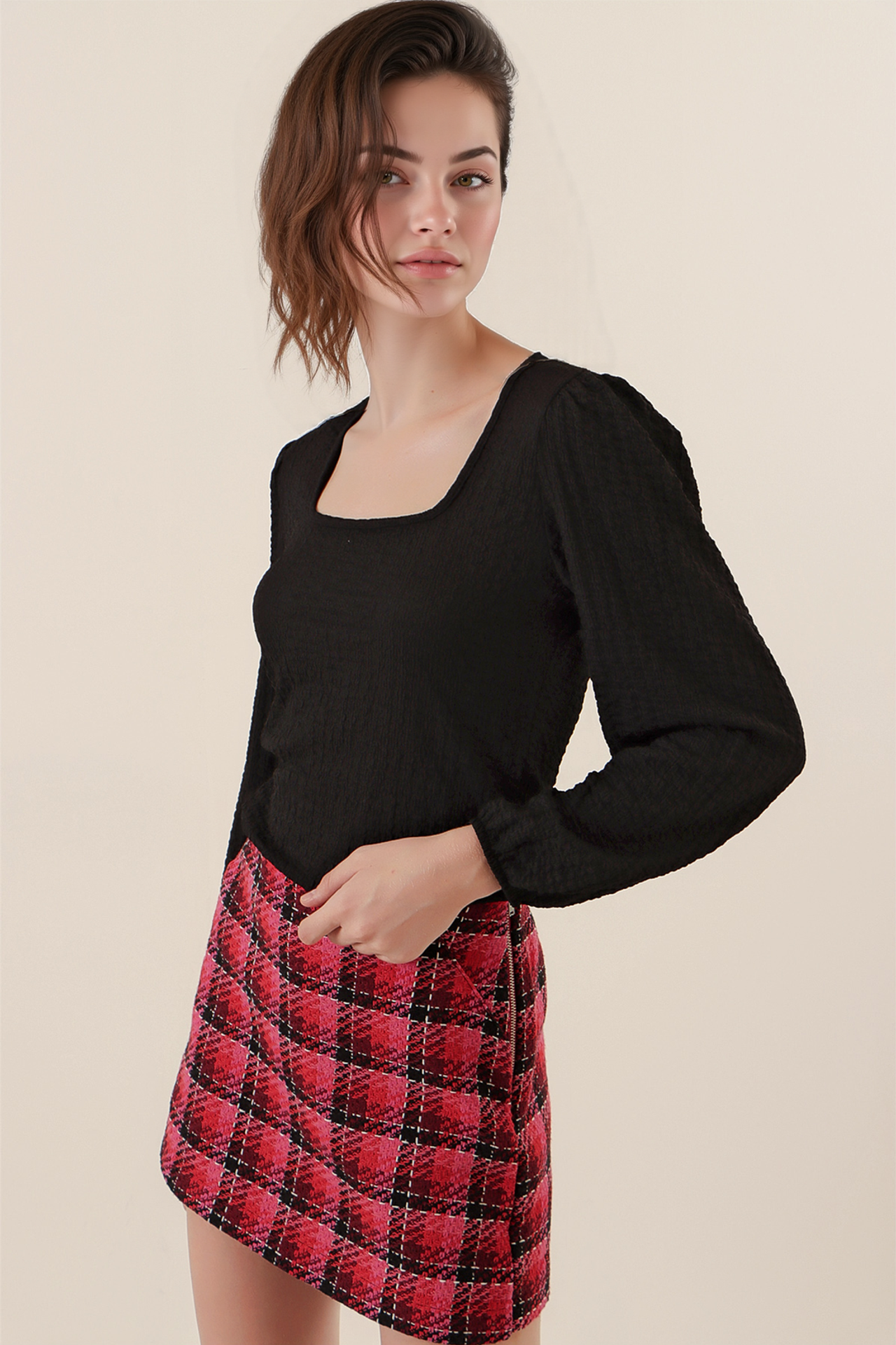 BDART Textured Square Collar Long Sleeve Blouse 3