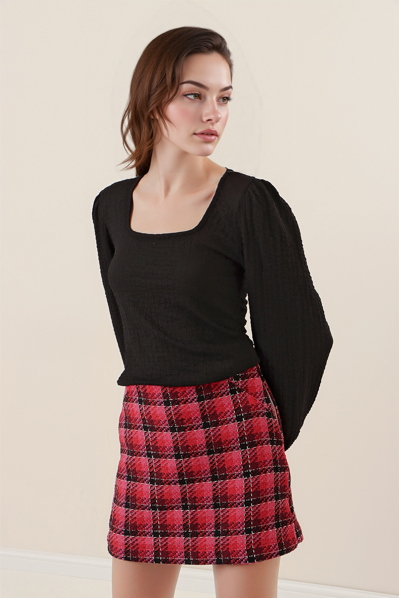 BDART Textured Square Collar Long Sleeve Blouse 4