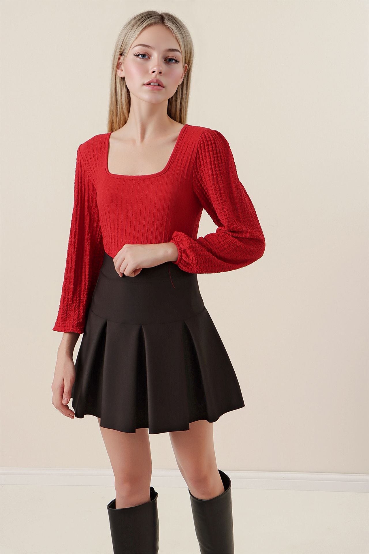 BDART Textured Square Collar Long Sleeve Blouse 2
