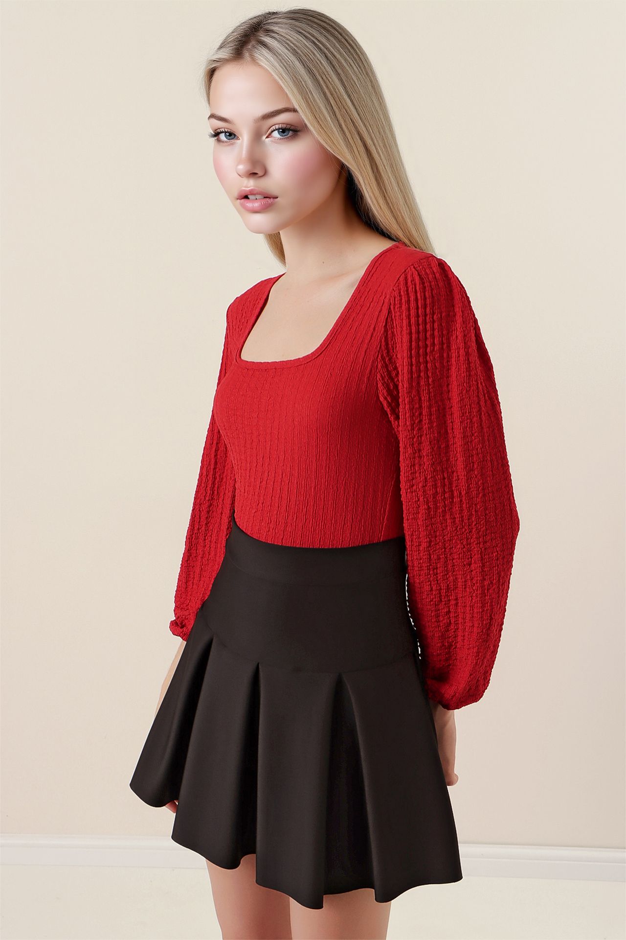BDART Textured Square Collar Long Sleeve Blouse 4