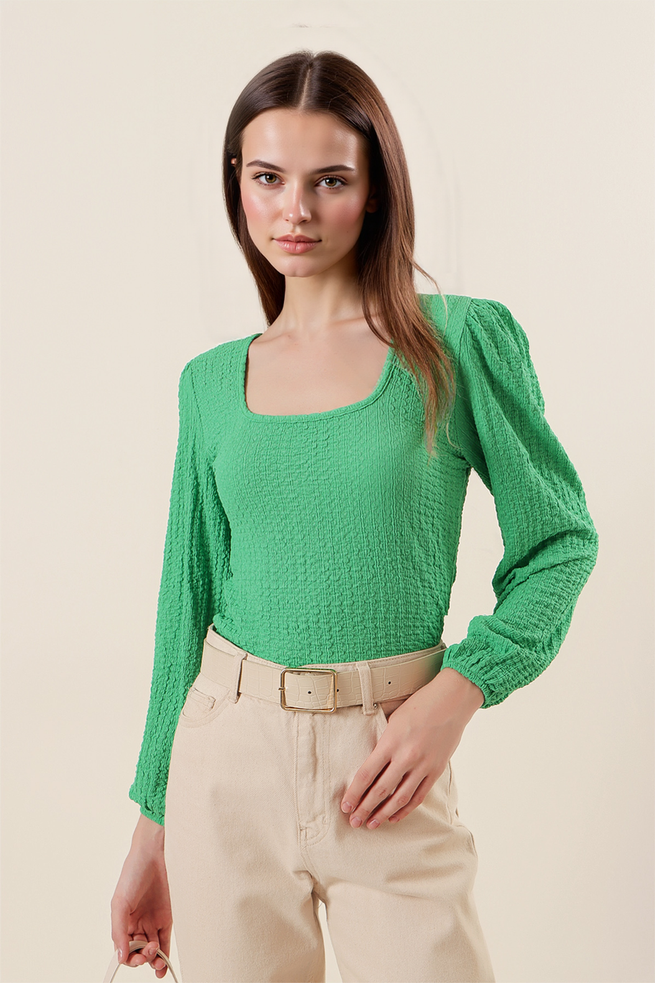 BDART Textured Square Collar Long Sleeve Blouse 3