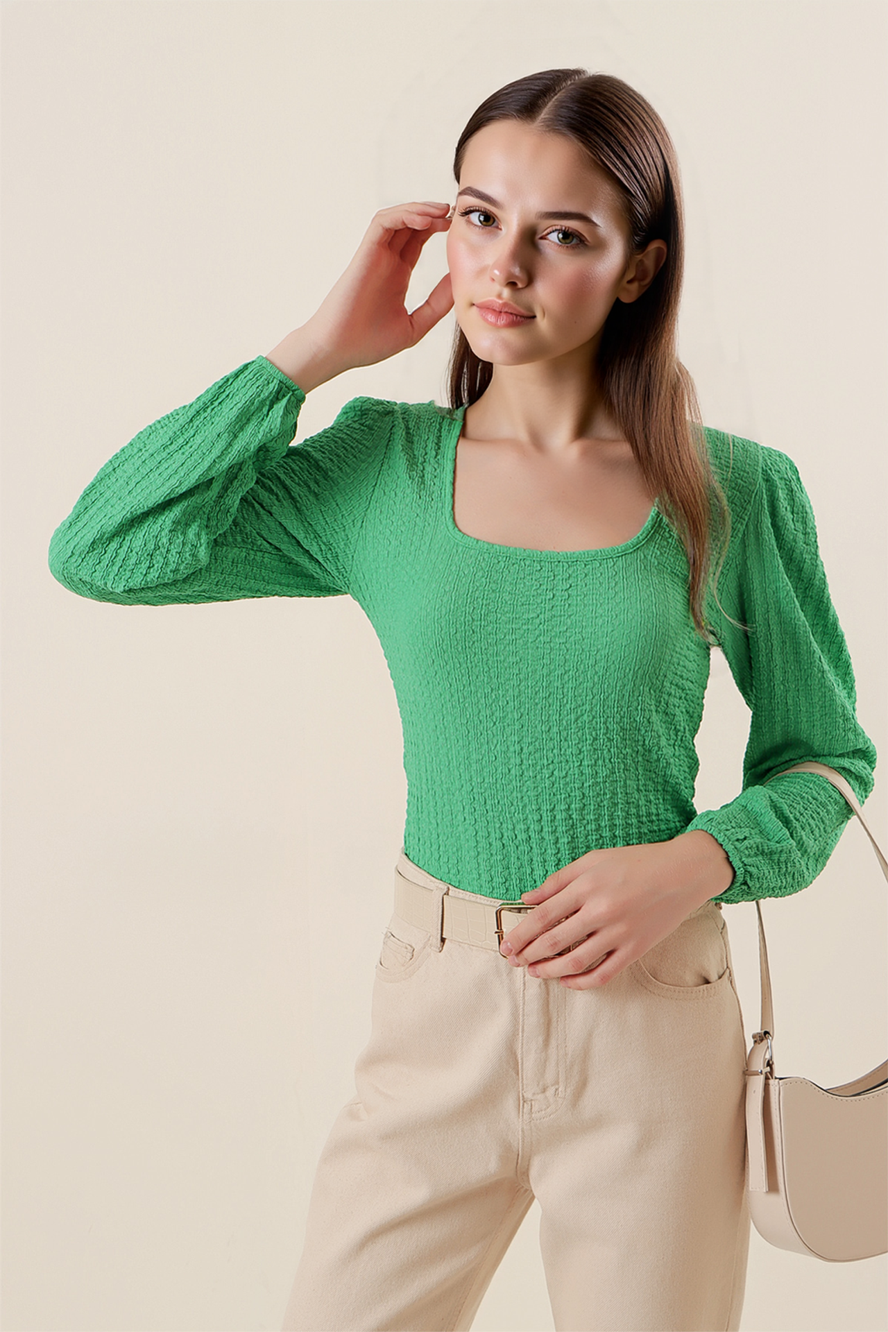 BDART Textured Square Collar Long Sleeve Blouse 4