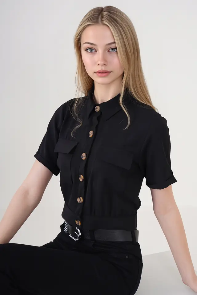 BDART Textured Crop Button-Up Jacket with Shirt Collar
