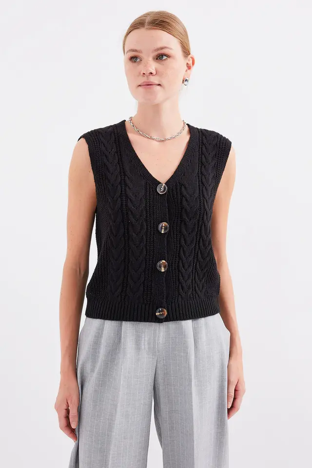 BDART Textured V-Neck Crop Waistcoat with Button Closure