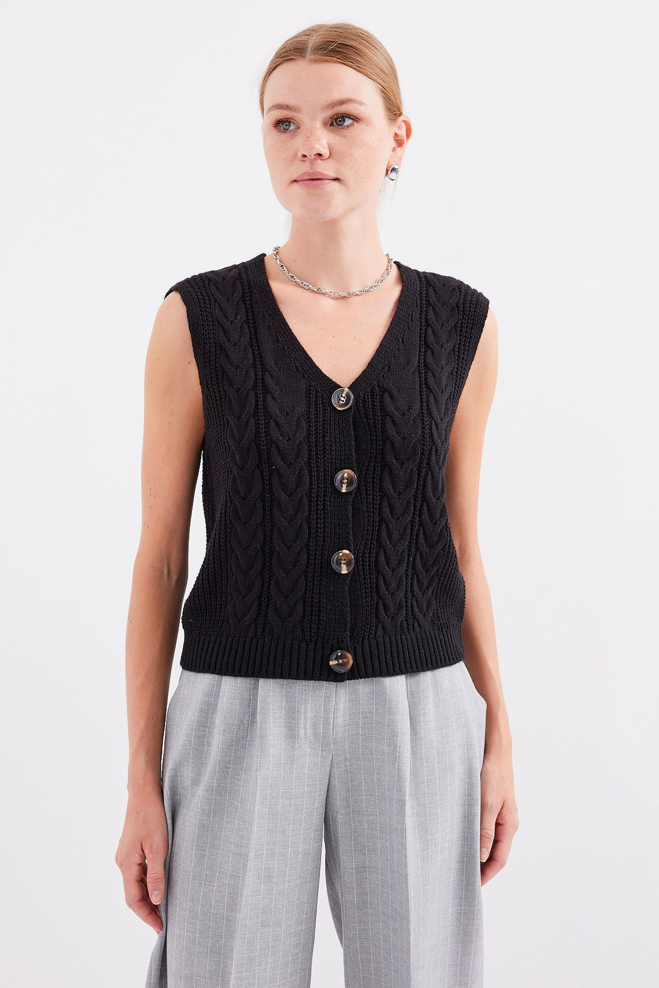 BDART Textured V-Neck Crop Waistcoat with Button Closure 1