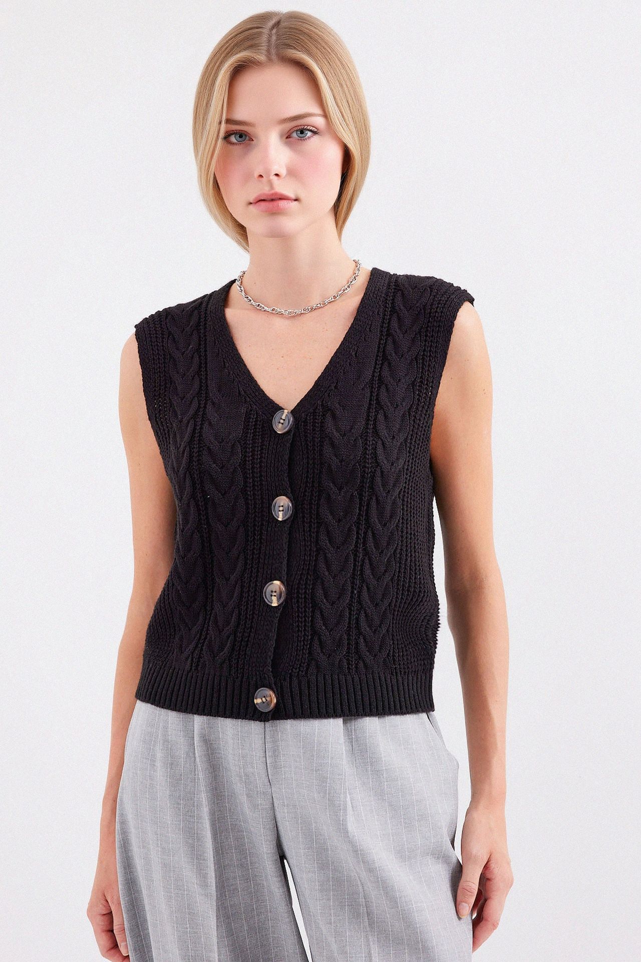 BDART Textured V-Neck Crop Waistcoat with Button Closure 3