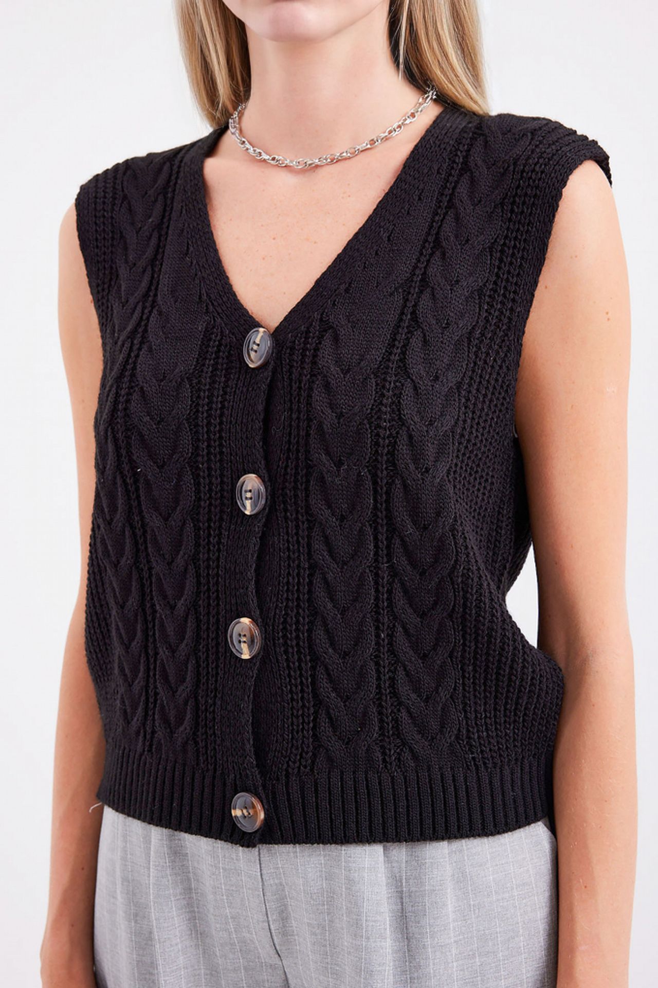 BDART Textured V-Neck Crop Waistcoat with Button Closure 4