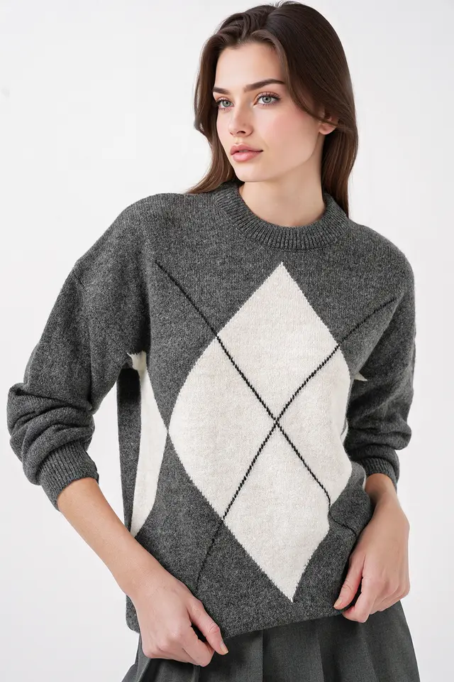BDART Oversized Argyle Crew Neck Jumper