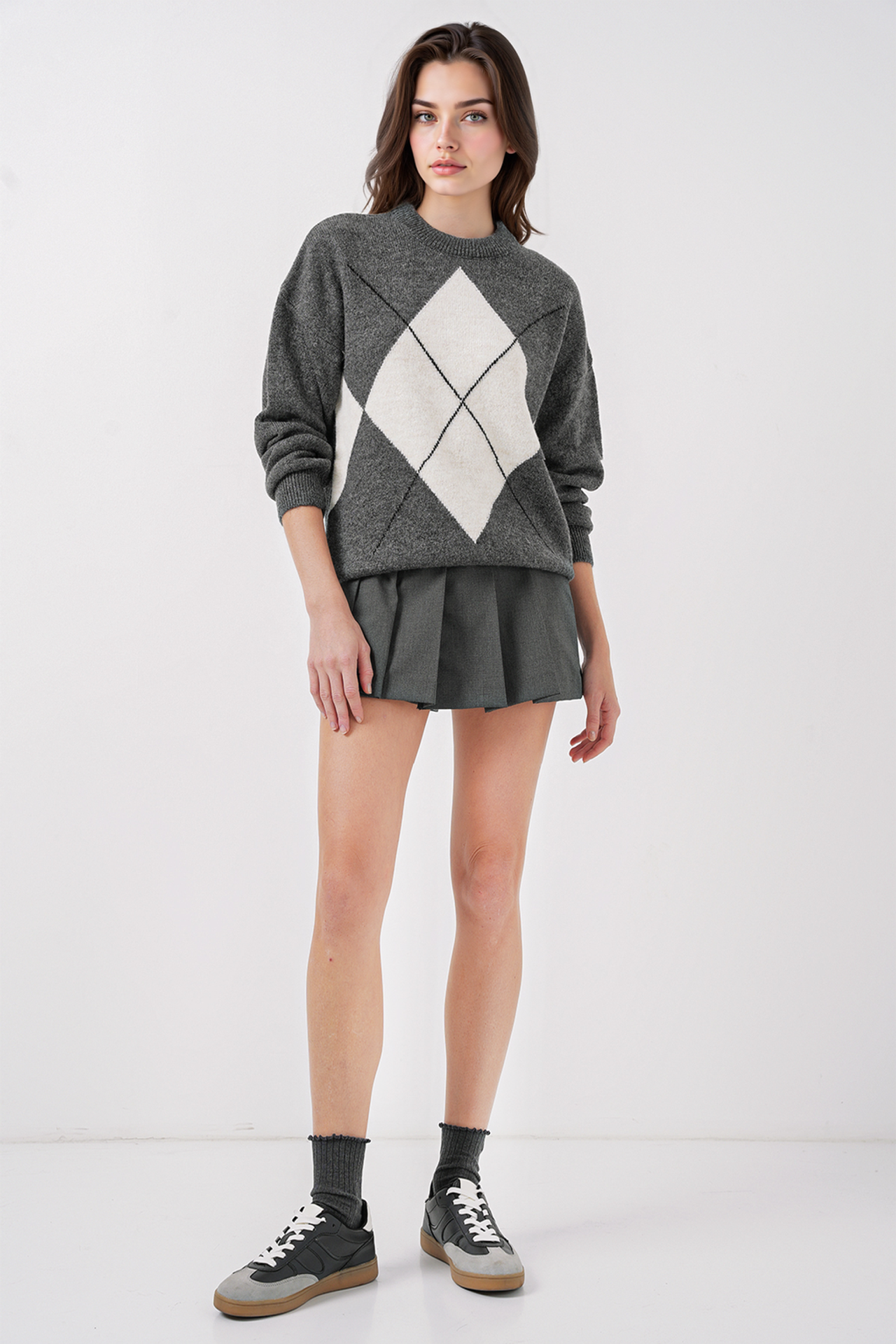 BDART Oversized Argyle Crew Neck Jumper 2