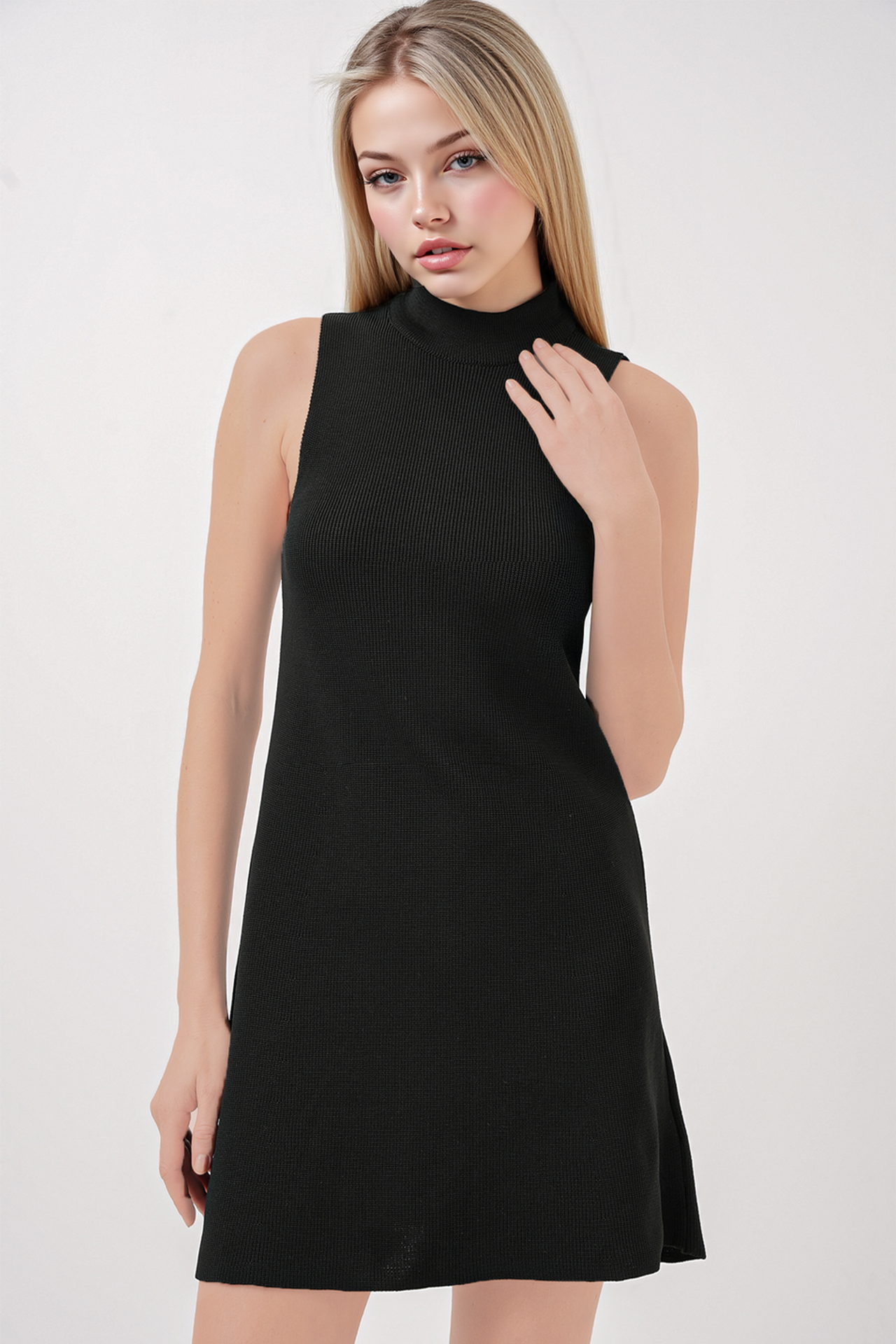 BDART Mini A-Form Ribbed Knit Dress with Half Turtleneck 3