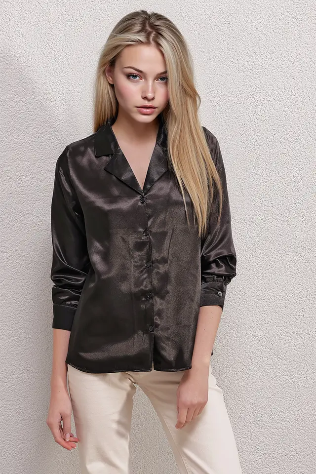 BDART Satin Long Sleeve Shirt with Button Closure