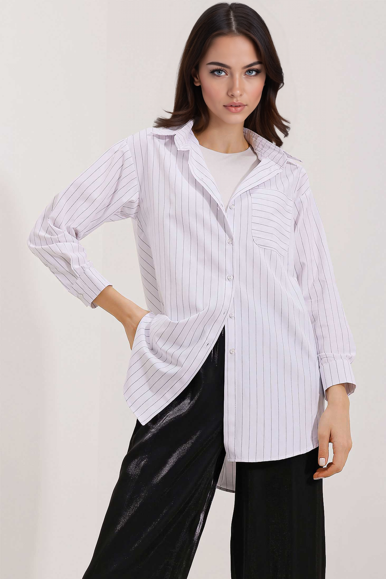 BDART Oversized Striped Poplin Shirt with Pocket 1