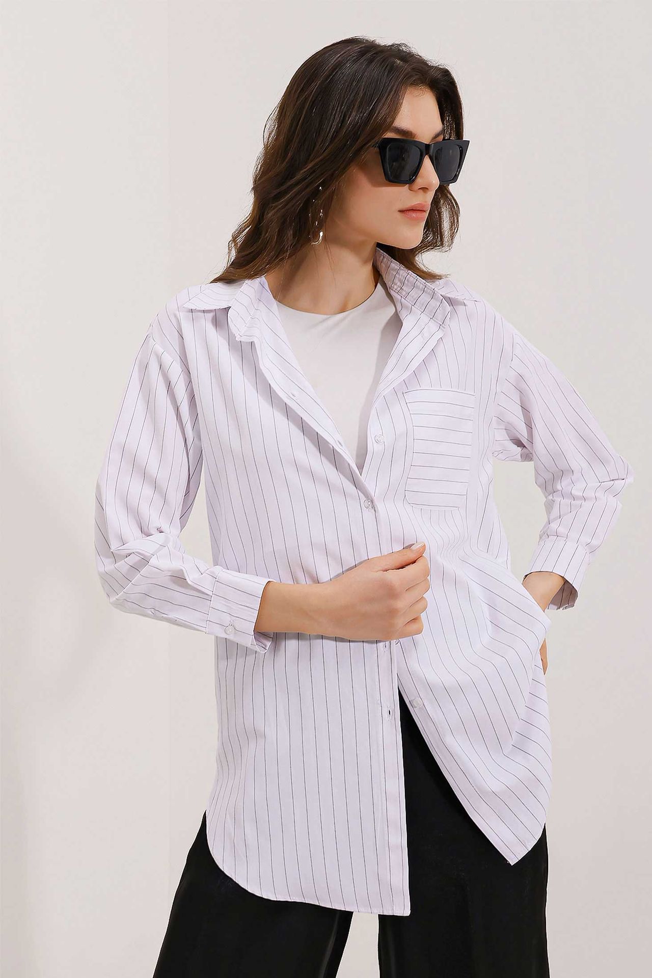 BDART Oversized Striped Poplin Shirt with Pocket 2