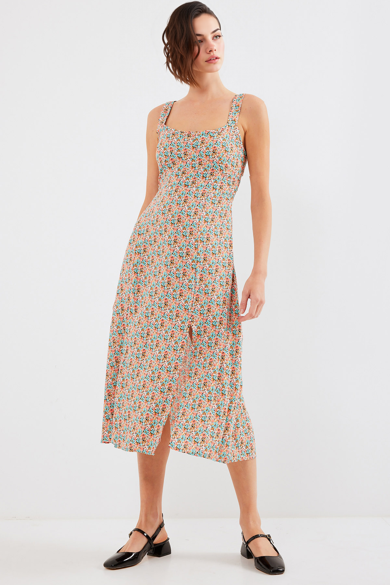 BDART Fitted Midi Dress with Square Collar and Slit 1