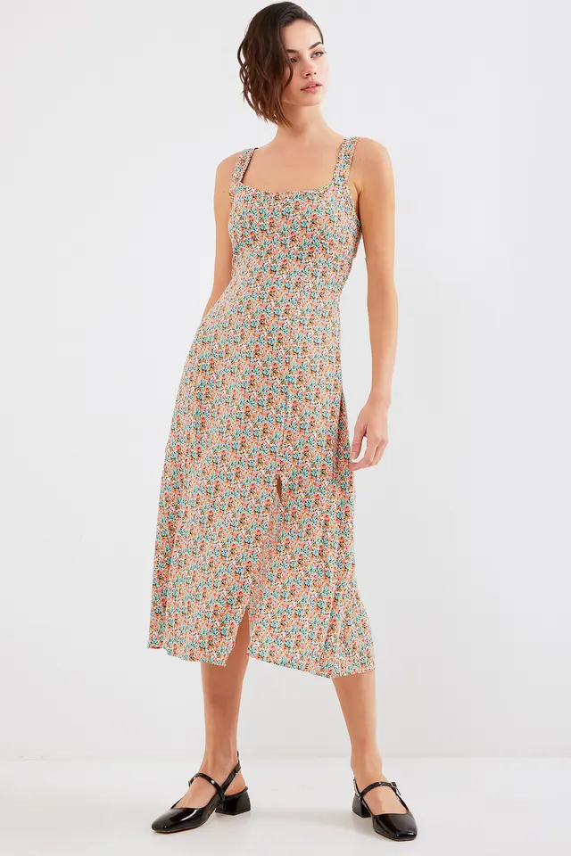 BDART Fitted Midi Dress with Square Collar and Slit
