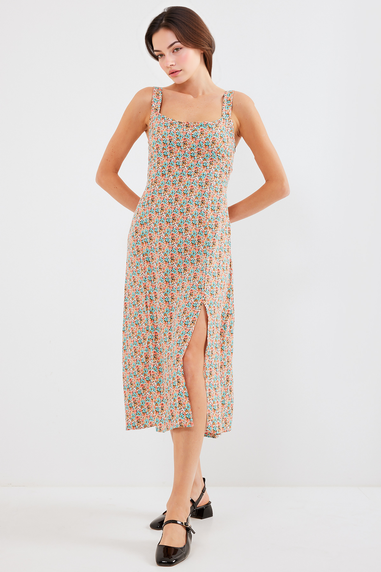 BDART Fitted Midi Dress with Square Collar and Slit 2