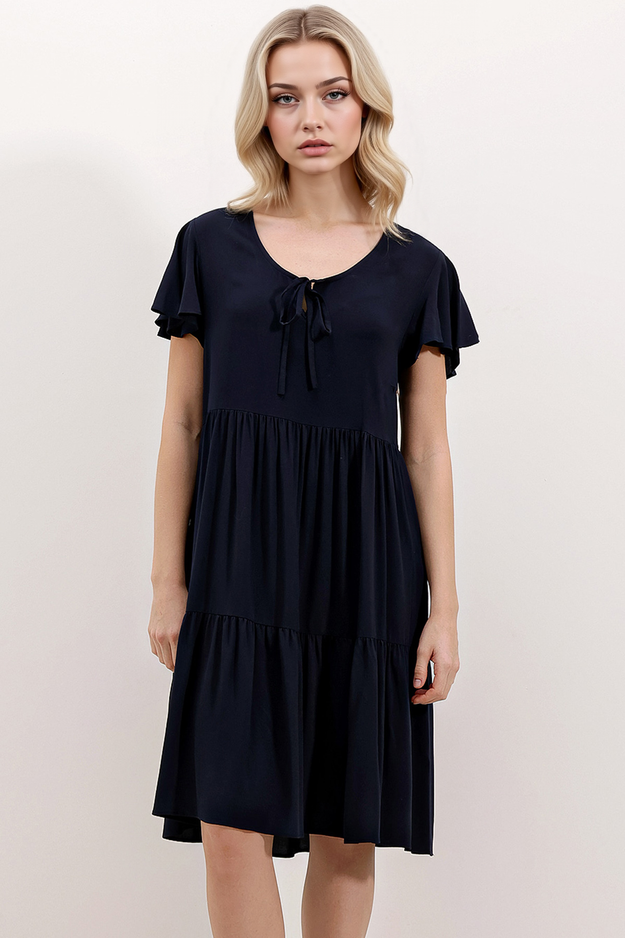 BDART V-Neck Frilly Mini Dress with Bow 1