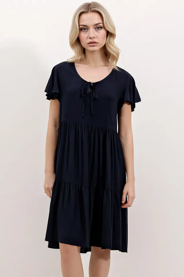 BDART V-Neck Frilly Mini Dress with Bow