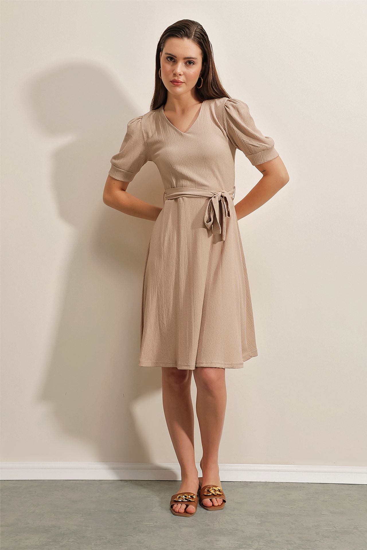 BDART Textured V-Neck Midi Knit Dress with Bow 2