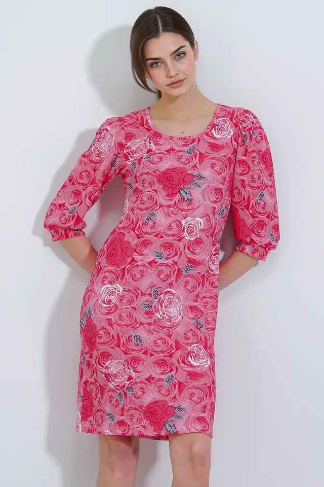 BDART Embroidered Floral Midi Dress with Three Quarter Sleeves