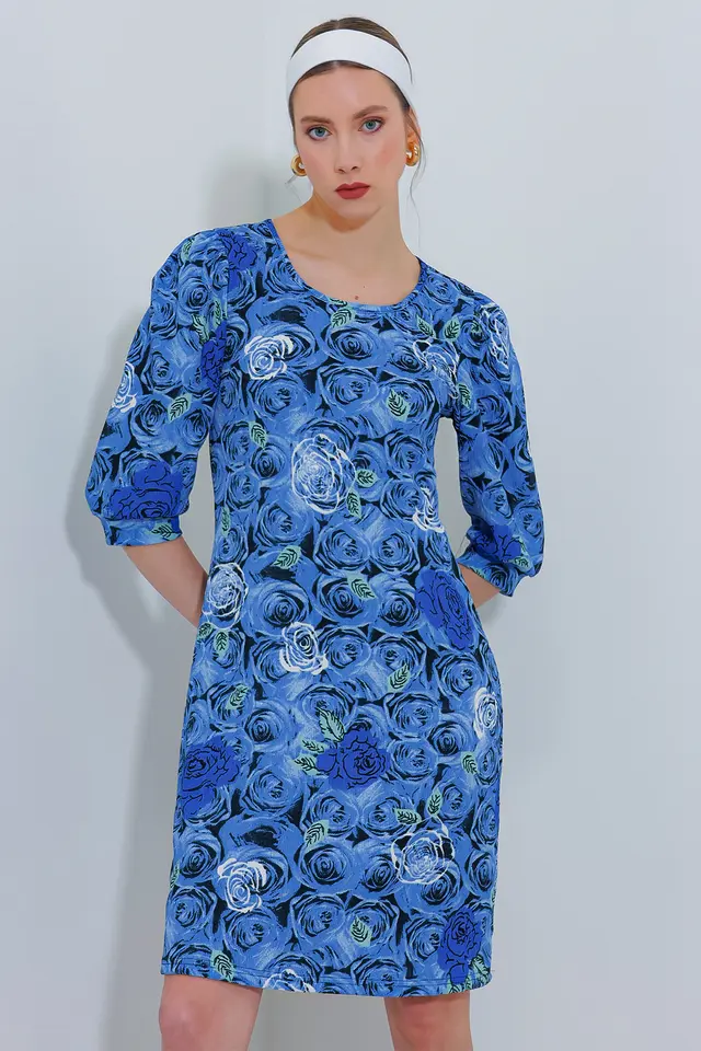 BDART Embroidered Floral Midi Dress with Three Quarter Sleeves