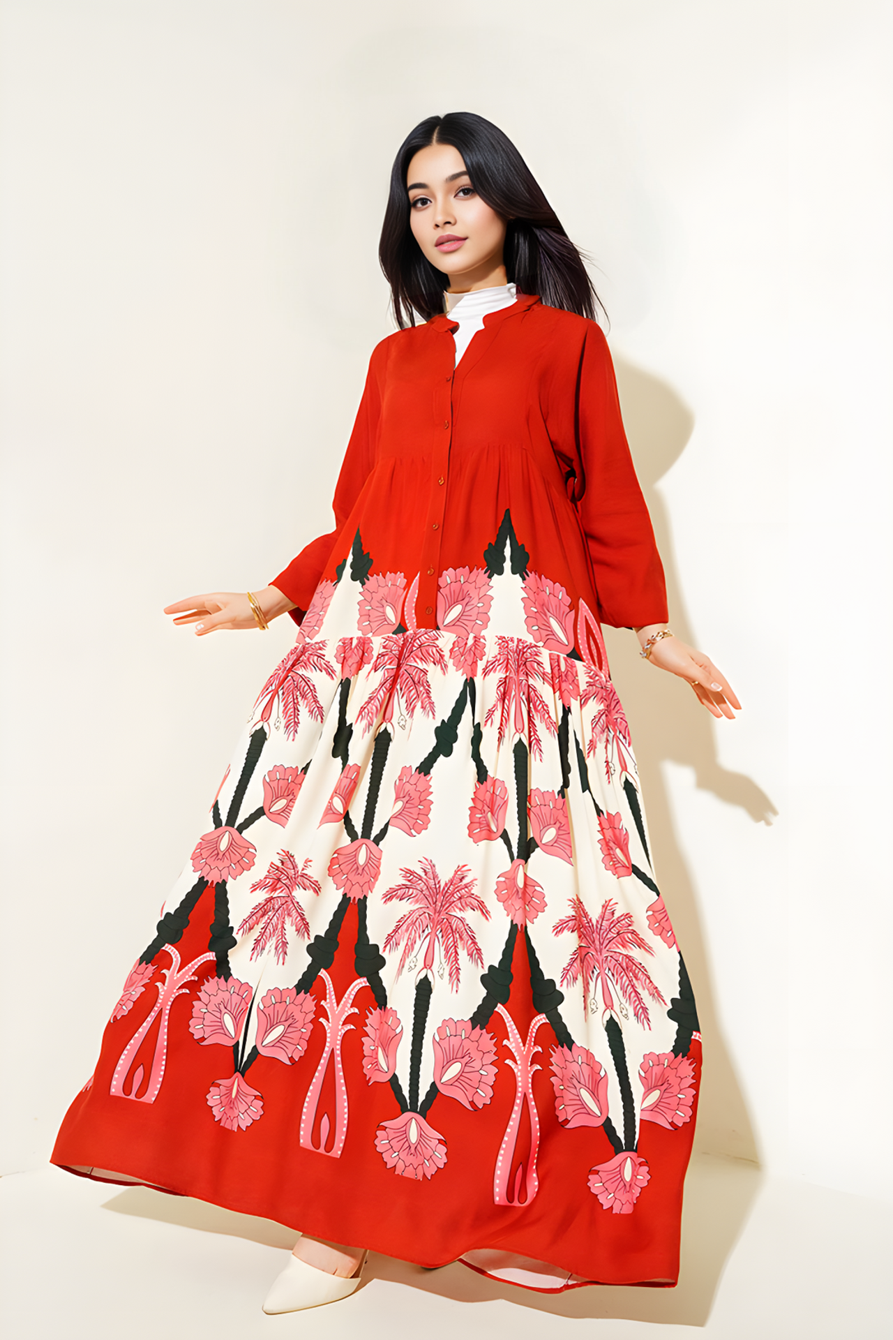 BDART Printed V-Neck Maxi Dress with Button Closure 2