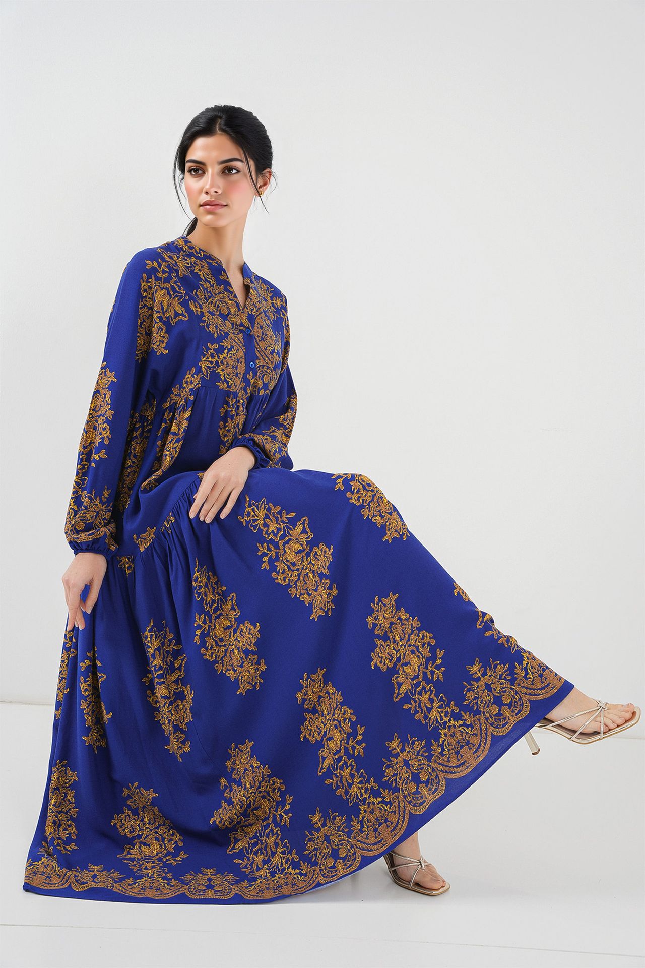 BDART Printed V-Neck Maxi Dress with Button Closure 2