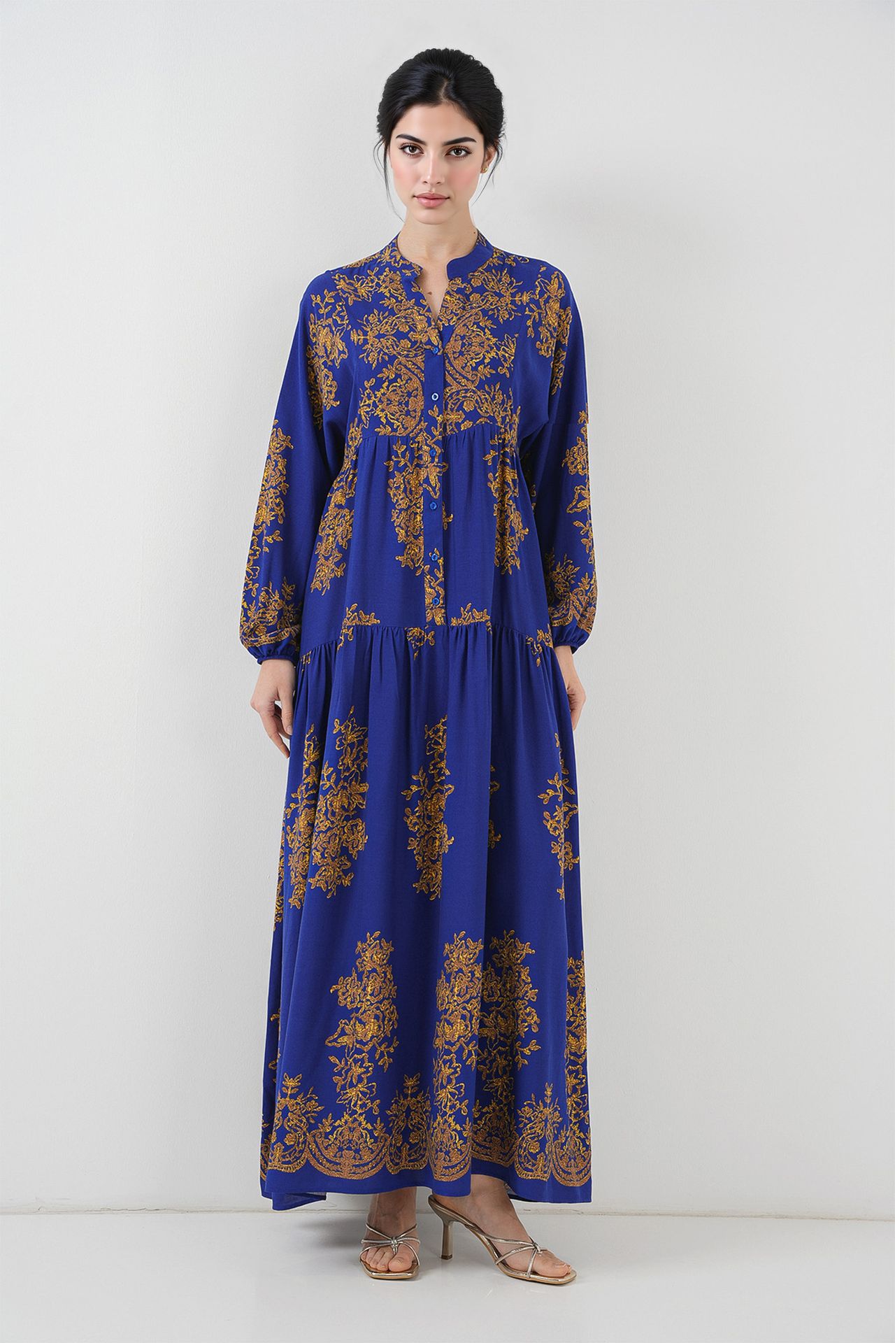 BDART Printed V-Neck Maxi Dress with Button Closure 3