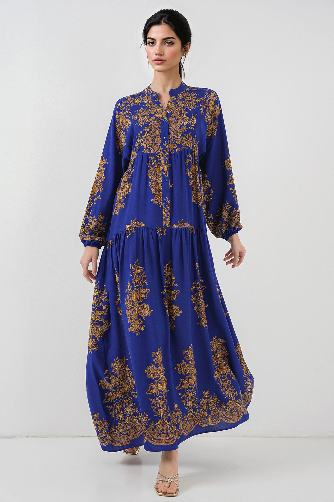 BDART Printed V-Neck Maxi Dress with Button Closure 4