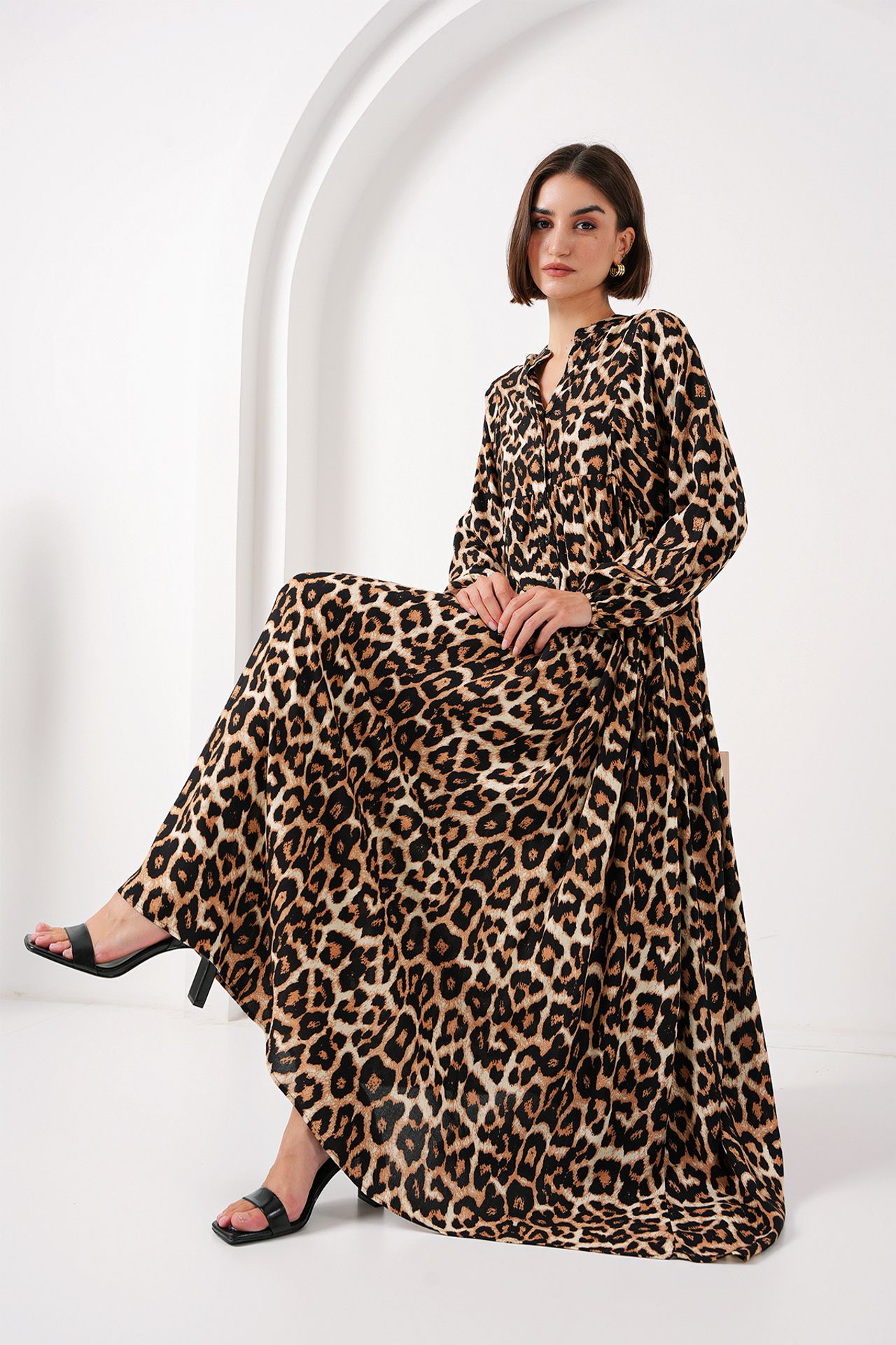 BDART Printed V-Neck Maxi Dress with Button Closure