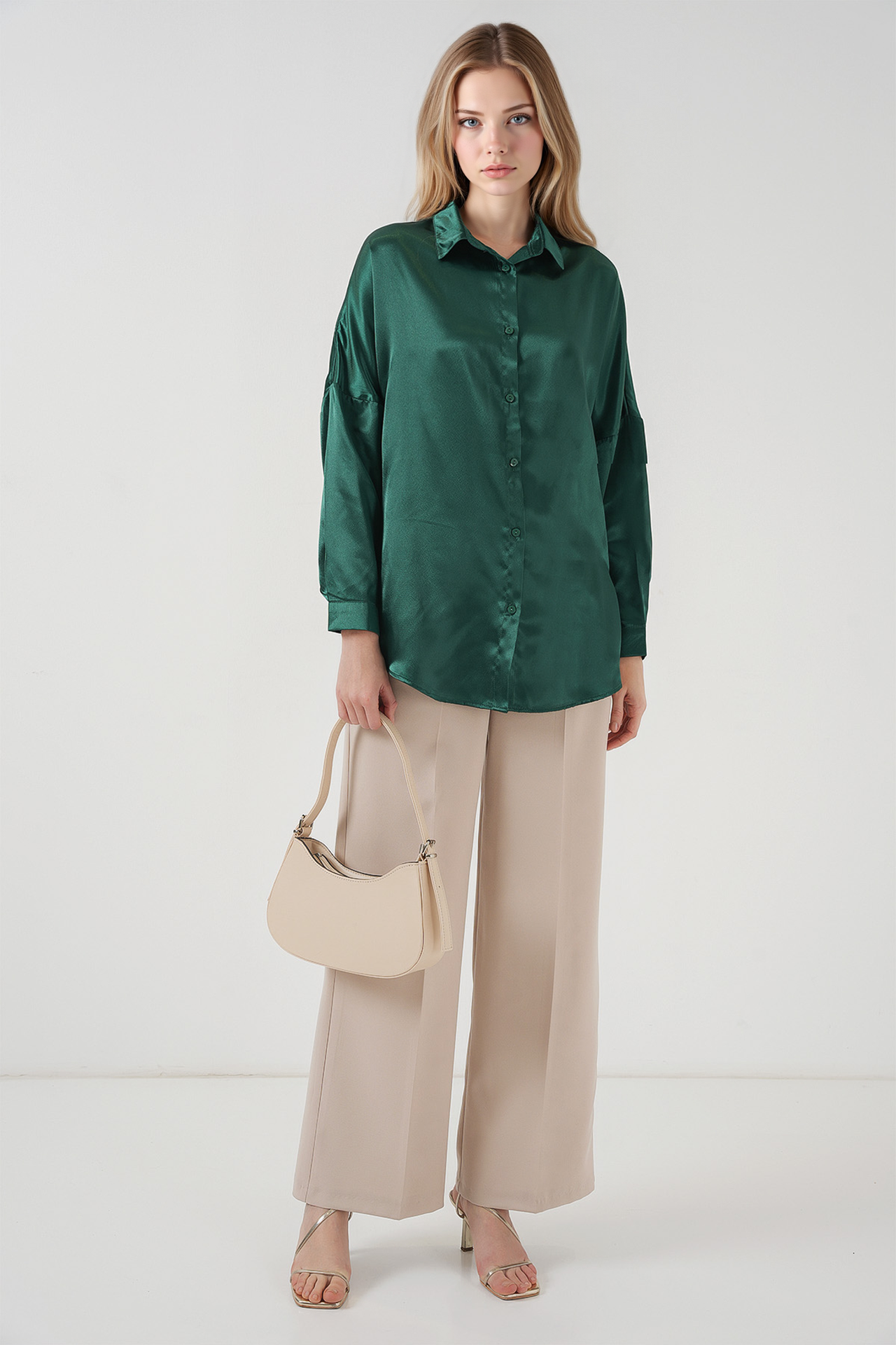 Oversized Satin Button-Front Shirt 2