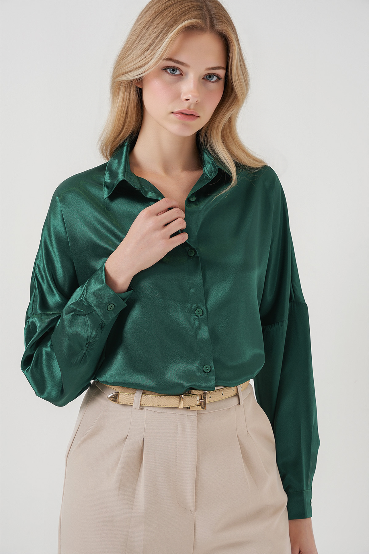 Oversized Satin Button-Front Shirt 3