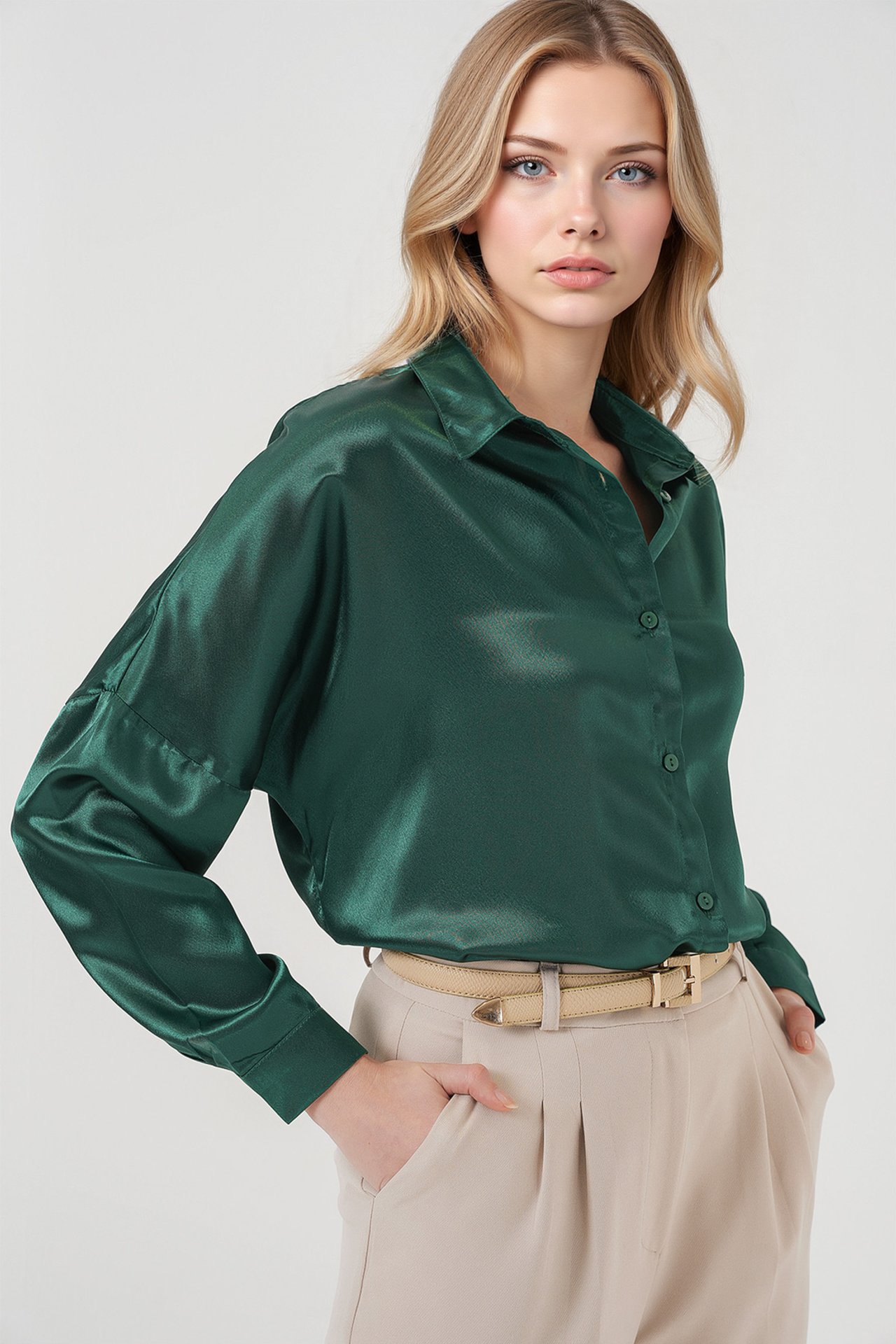 Oversized Satin Button-Front Shirt 4