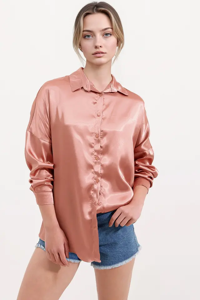 Oversized Satin Button-Front Shirt