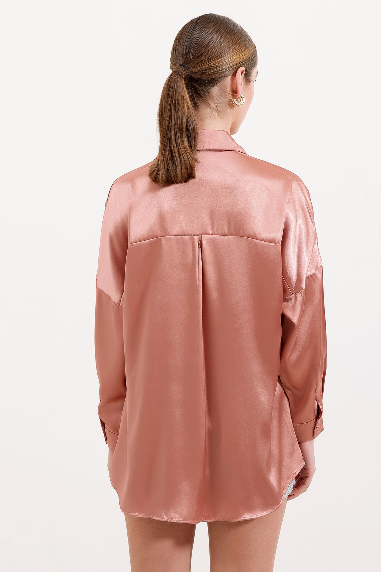 Oversized Satin Button-Front Shirt 4