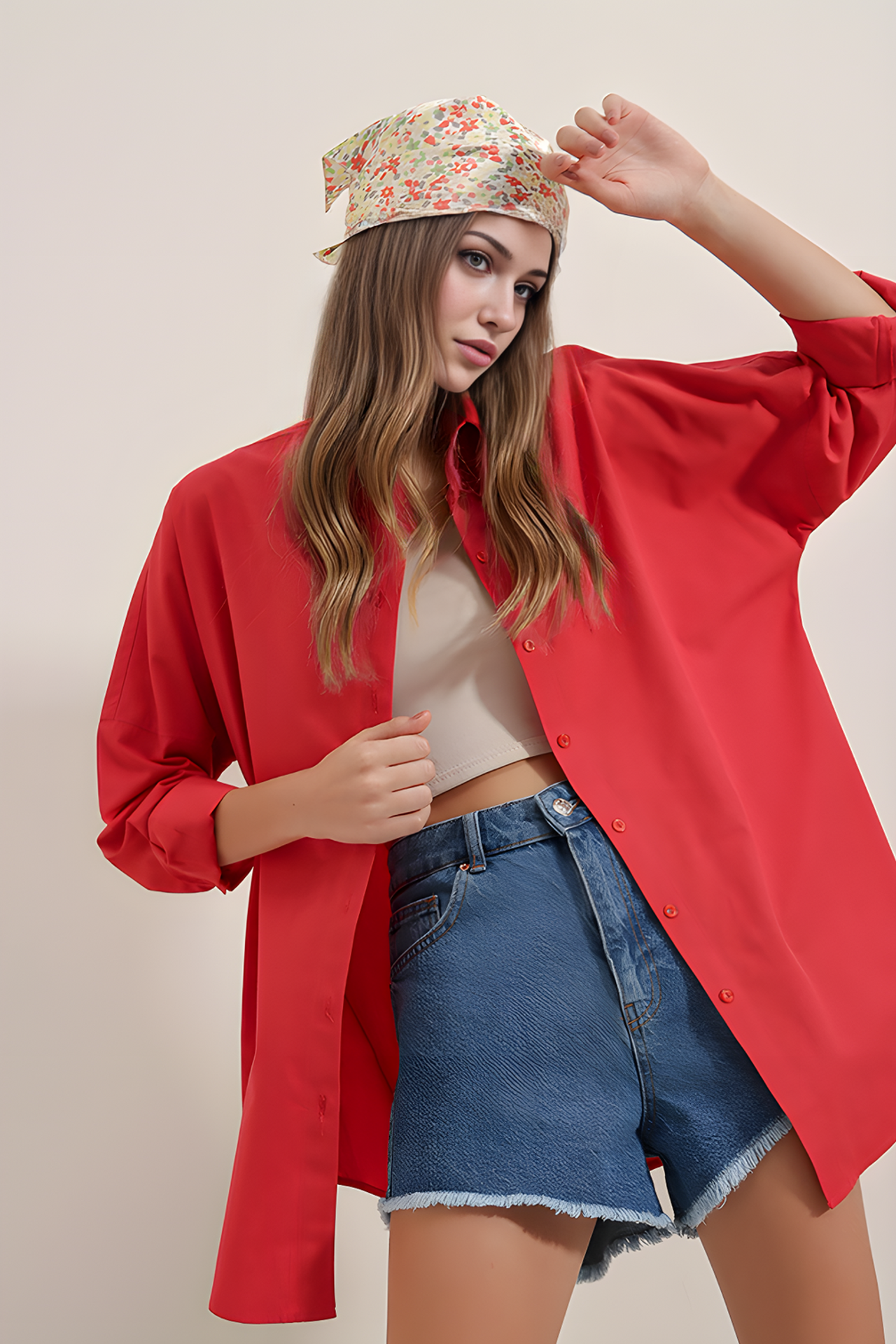 BDART Oversized Patterned Poplin Shirt With Button Closure 3
