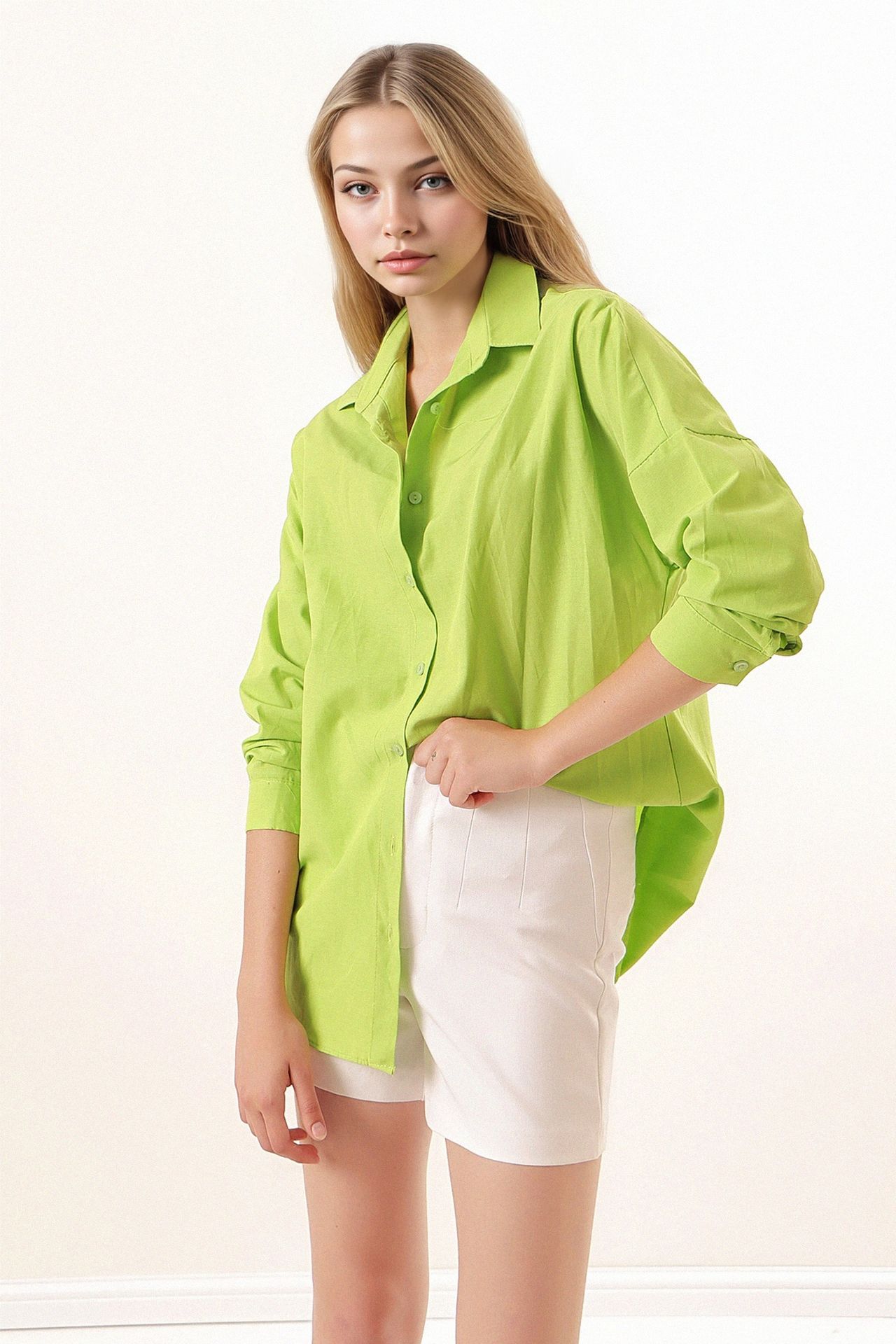 BDART Oversized Patterned Poplin Shirt With Button Closure 2