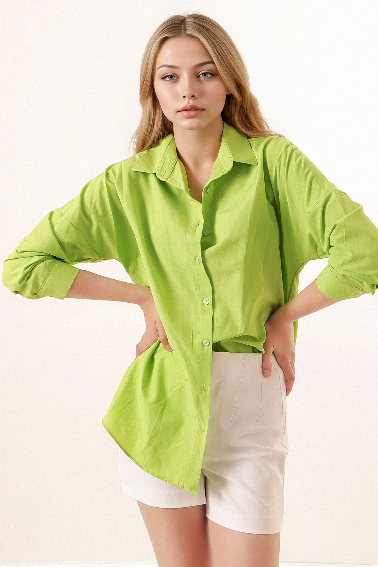 BDART Oversized Patterned Poplin Shirt With Button Closure 4