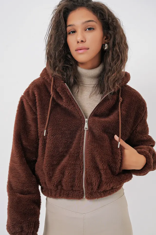 BDART Crop Plush Zip-Front Hoodie