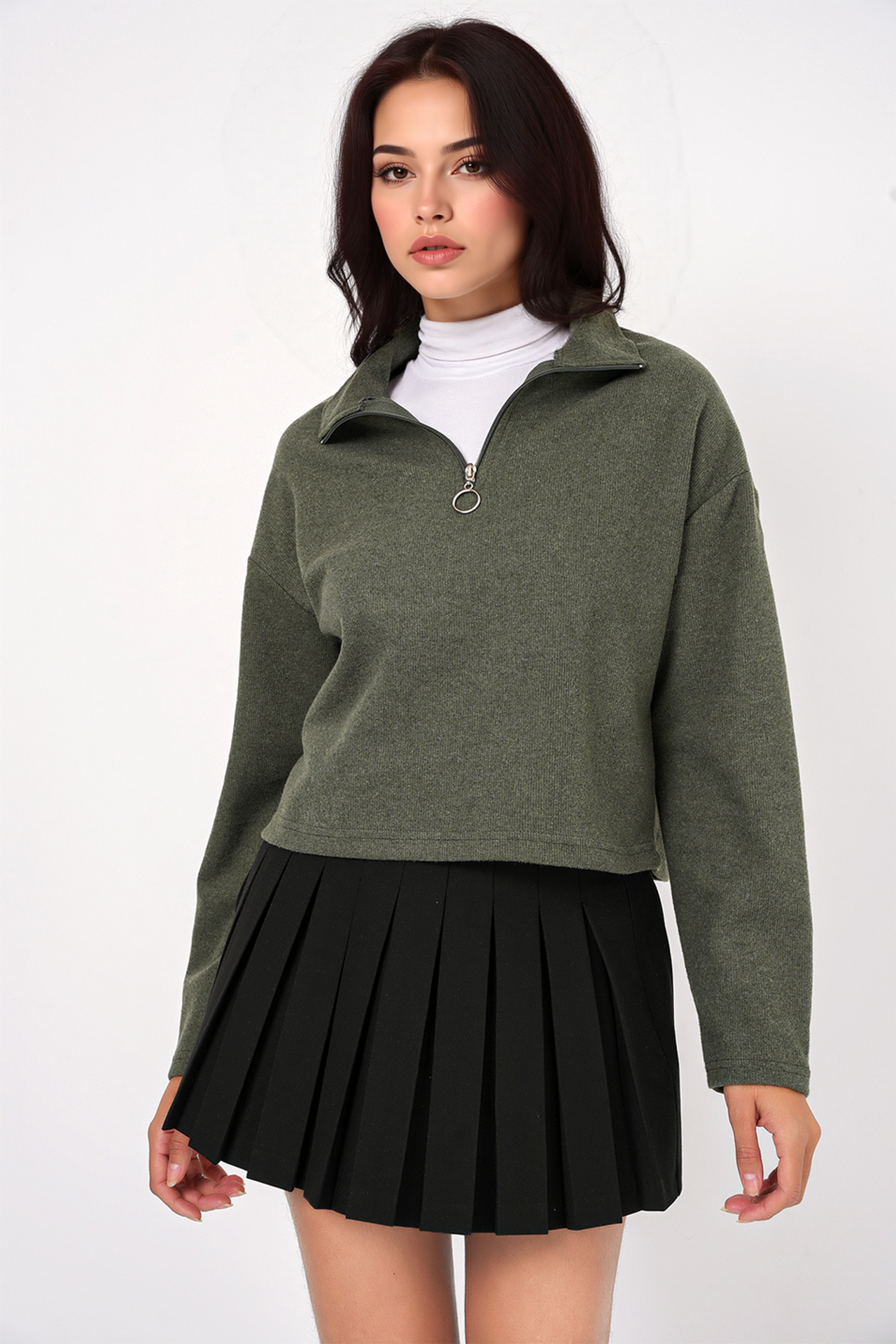 BDART Relaxed Fit Crop Sweater with Zipper Collar 1