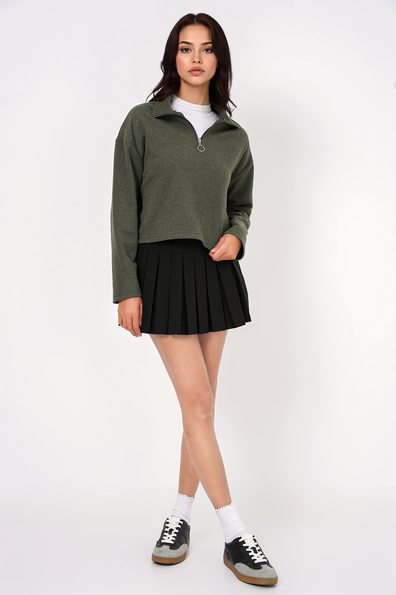 BDART Relaxed Fit Crop Sweater with Zipper Collar 2