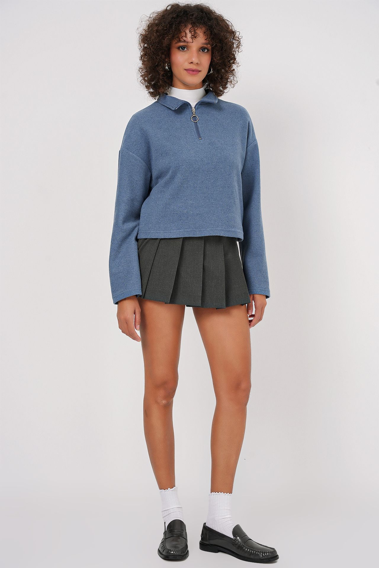 BDART Relaxed Fit Crop Sweater with Zipper Collar 2