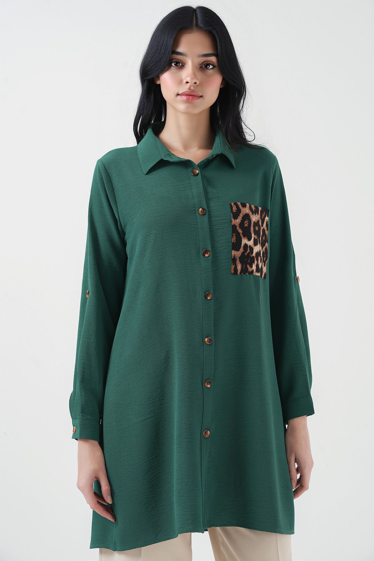 BDART Long Sleeve Leopard Print Button-Up Shirt with Pocket 1