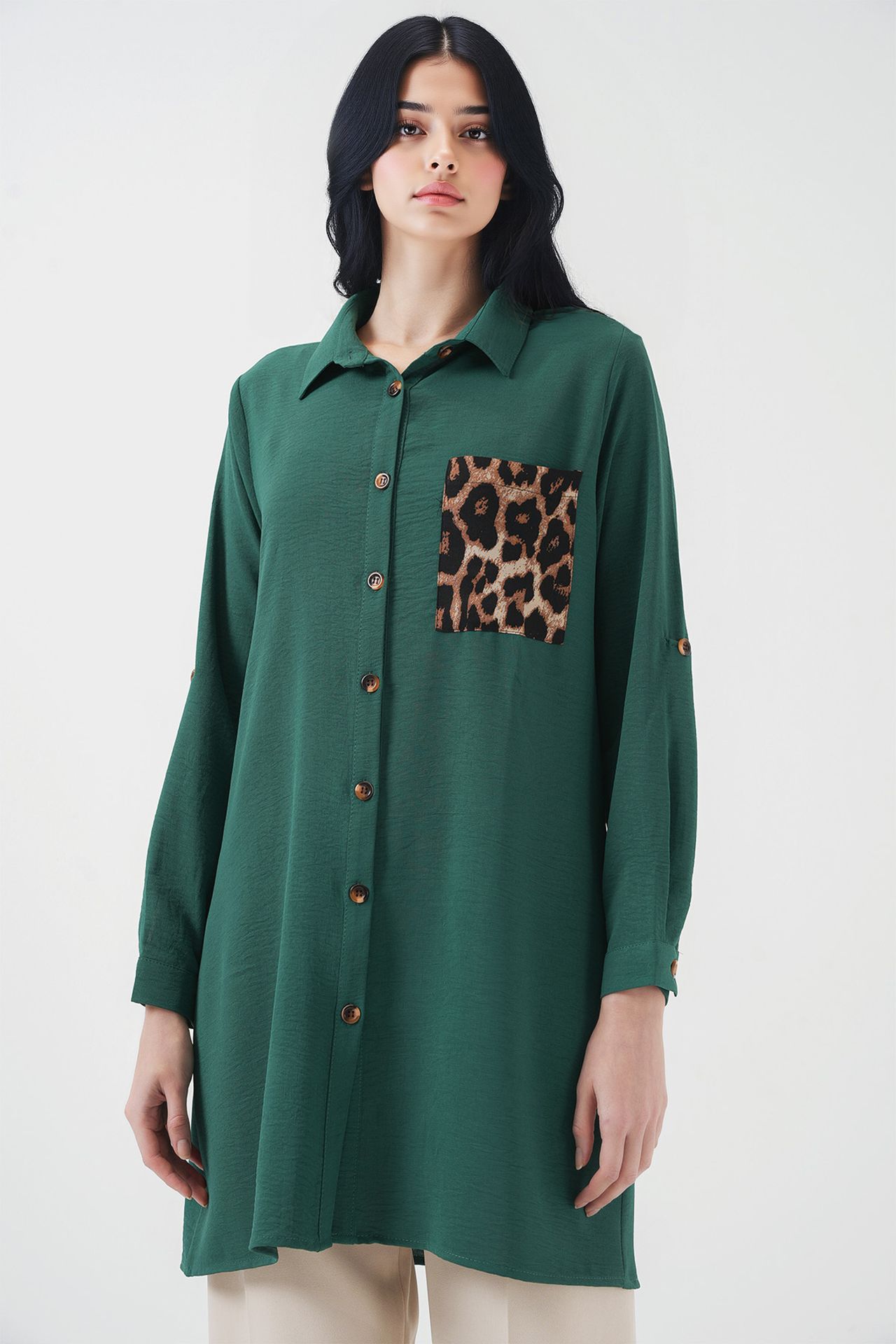 BDART Long Sleeve Leopard Print Button-Up Shirt with Pocket 3